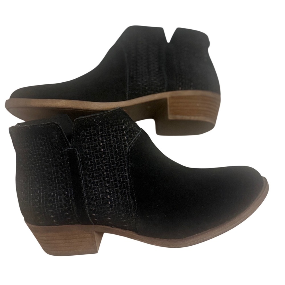 Kensie Grayce Ankle Booties Women 10M Black Leather Woven Heel Pre-Loved